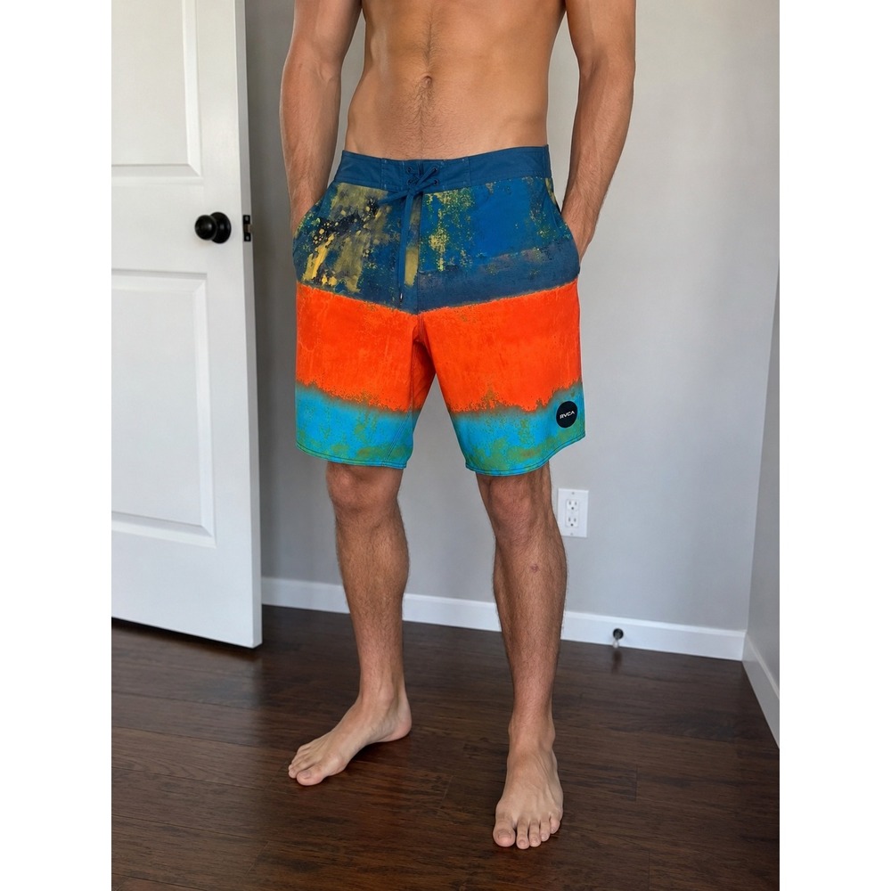RVCA Performance Stretch Board Shorts Mens 34 Multicolor Abstract Print Trunks